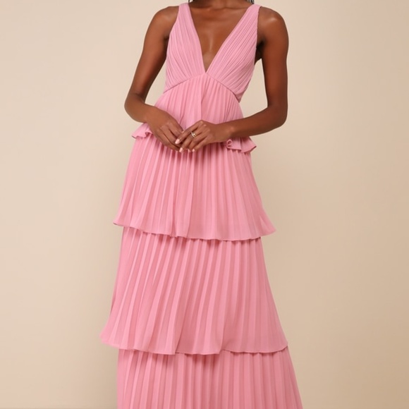 Lulus Dresses & Skirts - Lulus Mesmerizing Essence Pink Pleated Backless Tiered Maxi Dress - Size M